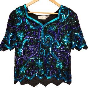 Laurence Kazar Vintage Women’s Metallic Sequin‎ Beaded Formal Wearable Art L
